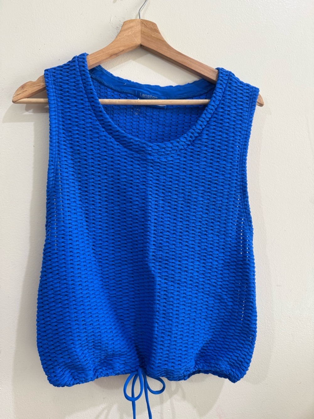 Lanston Sport Bright Cobalt Open-Weave Drawstring Tank